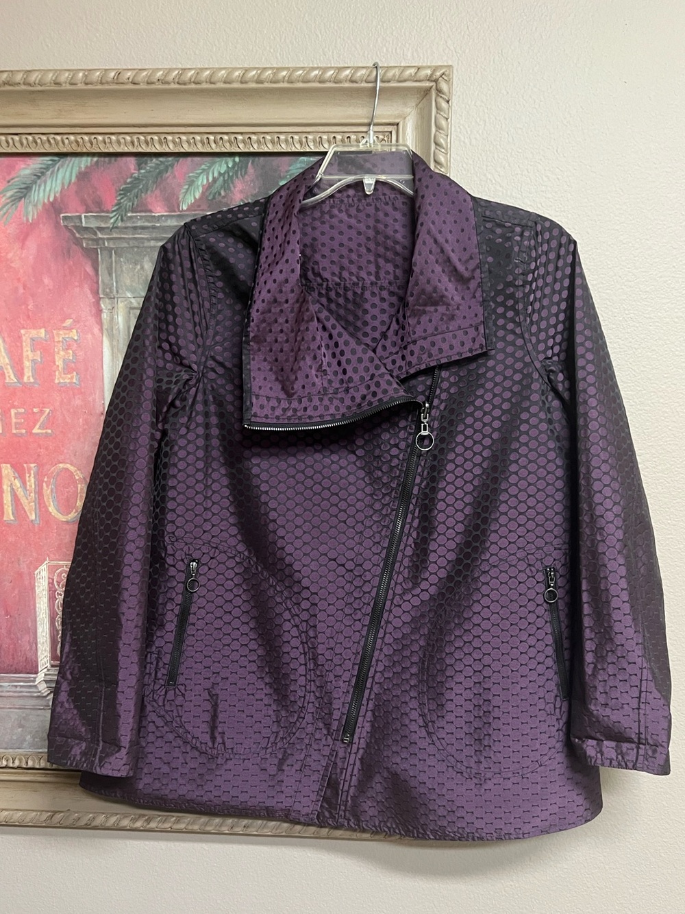 UbU Womens Purple Dot Asymmetrical Zip Textured Jacket